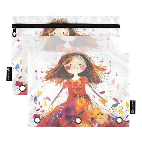 Foiosoh Federmäppchen mit buntem Puppen-Design für 3-Ringe, leicht, transparentes Fenster, für Büro-Organizer, 2 Stück von Foiosoh