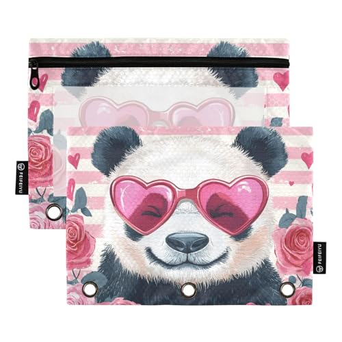Foiosoh Federmäppchen mit niedlichem Panda-Motiv, Pfirsichrose, multifunktional, glatter Reißverschluss, für Schule, Schreibutensilien, Aufbewahrungszubehör, 2 Stück von Foiosoh