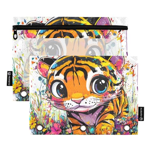 Foiosoh Federmäppchen mit niedlichem Tier, 3 Ringe, großes Fassungsvermögen, mit Reißverschluss, für Büro-Organizer, 2 Stück von Foiosoh