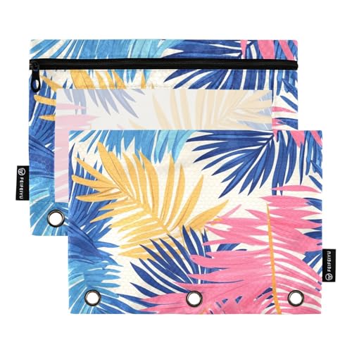 Foiosoh Federmäppchen mit tropischen Blättern und 3 Ringen, tragbar, transparent, für Büro-Organizer, 2 Stück von Foiosoh