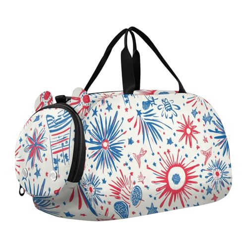 Foiosoh Feuerwerk rot blau kleine Turnbeutel mit Schuhfach Multifunktionale Reisetasche für Strand Schwimmen Pool Sport von Foiosoh