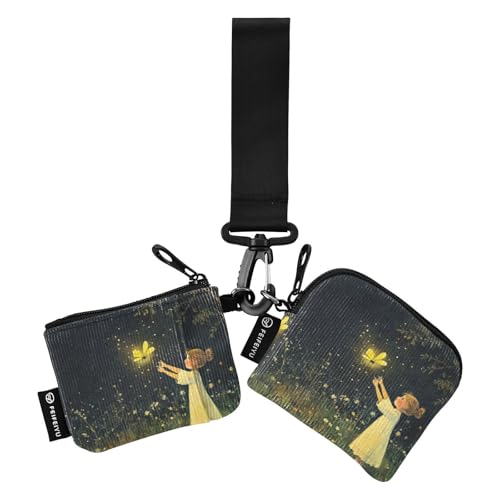 Foiosoh Firefly Lighting and Summer Night Damen Kleingeldbörse Kartenetuis Slim Abnehmbare Reißverschluss Geldbörse Münztasche mit Reißverschluss Münzfach für Damen Mädchen 2 Packungen von Foiosoh