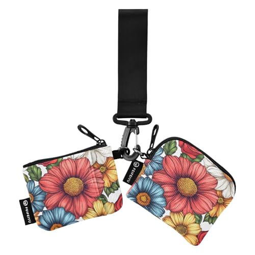 Foiosoh Florals Daisy Dahlie Damen Kartenetuis Kleingeldhalter Große Kapazität Kreditkartenetui Organizer mit Reißverschluss Münzfach für Arbeit Reisen 2 Packungen, Blumen Gänseblümchen Dahlie weiß, 1 von Foiosoh