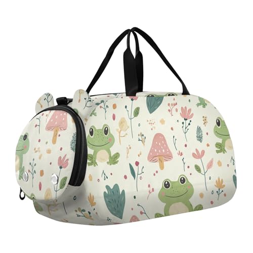 Foiosoh Frosch und Blumen Gelb Kleine Turnbeutel mit Schuhfach Multifunktionale Weekender Übernachtung Tanztasche für Reisen, Sport, Fitness & Workout von Foiosoh
