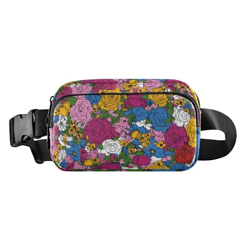 Foiosoh Gürteltasche für Damen und Herren, wasserabweisend, mit verstellbarem Riemen, für Workout, Laufen, Wandern, Rosen-Sommerblume, bunt, 1 size von Foiosoh