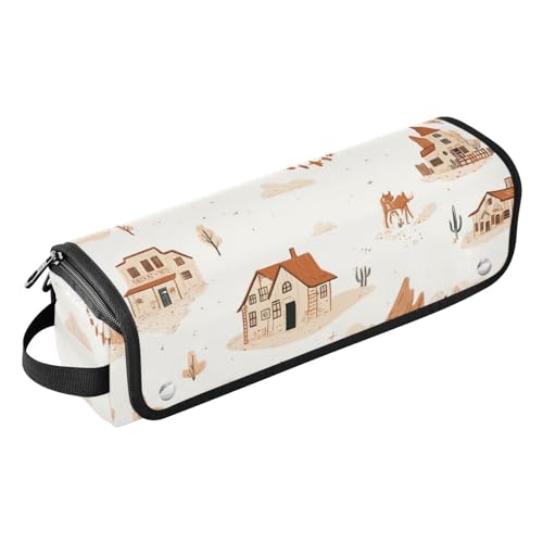 Foiosoh Haarwerkzeug-Reisetasche mit herausnehmbarer, hitzebeständiger Matte, große Kapazität, Haarwerkzeug-Organizer für Glätteisen, Lockenstäbe, Boho-Kaktus und Western Town von Foiosoh