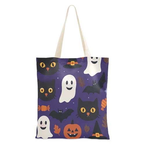 Foiosoh Halloween-Geister-Skelette, Segeltuch-Tragetasche, Strandtasche für Damen, Freizeit, Urlaub, Urlaub, Arbeit, Fitnessstudio von Foiosoh