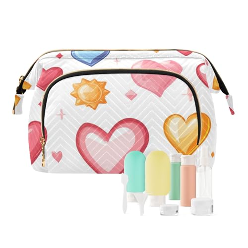 Foiosoh Heart and Star White Cosmetic Bag Lightweight Hanging Travel Toiletry Bag Women's Coin Change Purse for Capacity Travel Cosmetic, Herz und Stern weiß, 1 size, Cartoon von Foiosoh