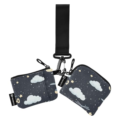 Foiosoh Helikopter und Sterne Cloud Damen Kleingeldbörse Kartenetuis Slim Portable Frauen Kreditkartenetui Münzbörse mit Handgelenkschlaufe für Arbeit Reisen 2 Stück, Hubschrauber und Sternenwolke, 1 von Foiosoh