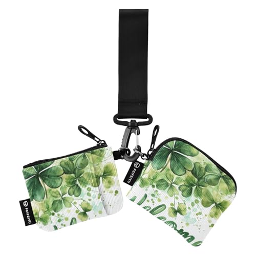 Foiosoh Kleeblatt Damen Dual Wallets Busniess Kartenetuis Niedlich Mode Kartenhalter mit Reißverschlusstasche für Frauen Männer 2 Stück, Kleeblatt weiß und grün, 1 size, Modern von Foiosoh