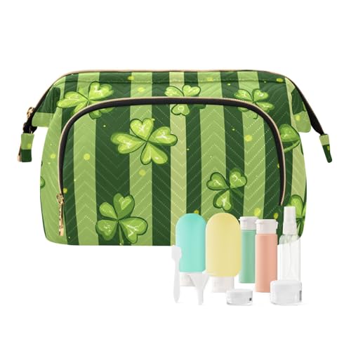 Foiosoh Kleeblatt und Streifen einfache grüne Make-up-Tasche mit Reißverschluss, Reise-Kosmetiktasche, Damen-Kosmetiktasche, Münzgeldbörse für Reisezubehör, Kleeblatt und Streifen, Grün, 1 Größe, von Foiosoh