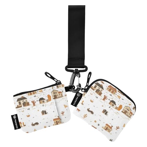 Foiosoh Kleine Western Town Kuh Damen Kleingeldbörse Kartenetuis Mini Mode Visitenkartenetui Geld Organizer mit Schlüsselanhänger für Damen Mädchen 2 Packungen, Kleine westliche Stadtkuh, 1 size von Foiosoh