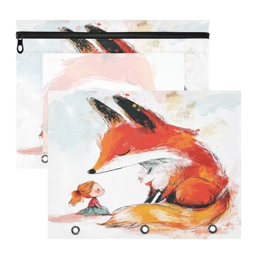 Foiosoh Kosmetiktasche, Mehrzweck-Taschenordner für 3 Ringe, 2 Stück, für Schüler, Studenten, Lehrerbedarf, molliger Fuchs und perfektes kleines Mädchen von Foiosoh
