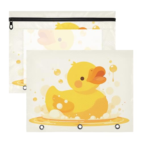 Foiosoh Kosmetiktasche mit 3 Löchern für A4-Papierbriefe, 2 Stück, für Lehrer, Zuhause, Ente mit Schwimmmuster von Foiosoh