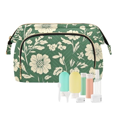 Foiosoh Kosmetiktasche mit Blumenmuster, Orange und Blaugrün, Make-up-Tasche, wasserdicht, großes Fassungsvermögen, für Damen, Münzgeldbörse für Kosmetikartikel, Blumen- und Salbeigrün, 1 size, von Foiosoh