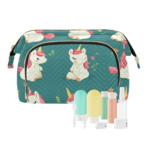 Foiosoh Kosmetiktasche mit Cartoon-Motiv "Sweet Monster", Weiß, für Damen, Reise-Kosmetiktasche für Damen, Münzbörse für Reisezubehör, Niedliche Einhörner, Salbeigrün, 1 size, Cartoon von Foiosoh