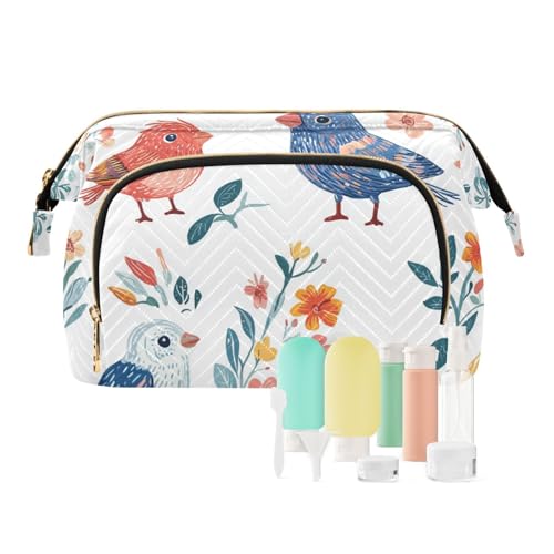 Foiosoh Kosmetiktasche mit Cartoon-Motiv "Sweet Monster", Weiß, für Damen, Reise-Kosmetiktasche für Damen, Münzbörse für Reisezubehör, Süßer roter und blauer Vogel, 1 size, Cartoon von Foiosoh