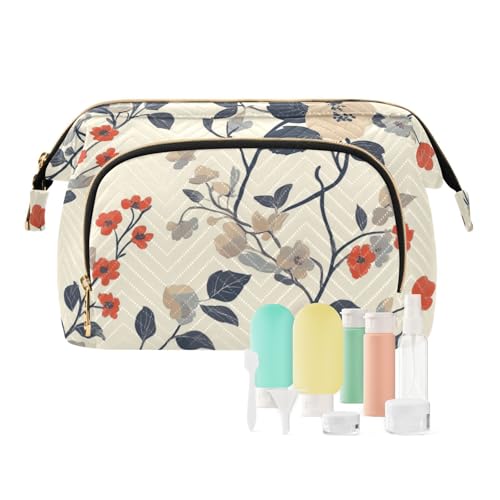 Foiosoh Kosmetiktasche mit Schmetterlings-Motiv, wasserdicht, Kosmetiktasche, für Damen, Münzbörse für Toilettenartikel, Reisen, Schöne Blumen, beige, 1 size, Cartoon von Foiosoh