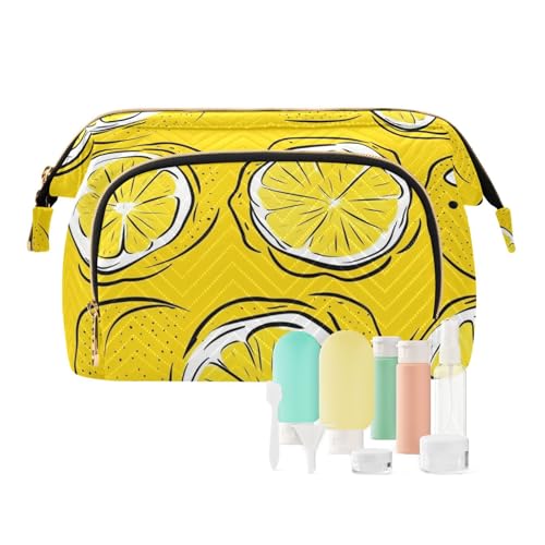Foiosoh Kosmetiktasche mit gelbem Zitronenfrüchte-Design, wasserdicht, für Damen, Münzbörse für Make-up, Kosmetik, Gelbe Zitronenfrische, 1 size, Cartoon von Foiosoh