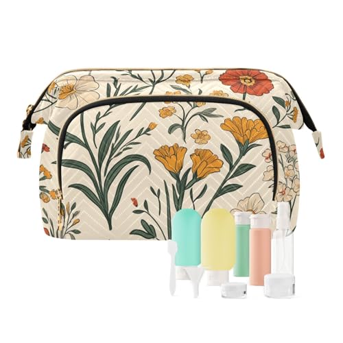 Foiosoh Kosmetiktasche mit lustigem Hausmuster, pfirsichfarben, wasserdicht, Reise-Kosmetiktasche, Kosmetiktasche für Damen, Reisen, Terrakotta-Blumen, 1 size, Cartoon von Foiosoh