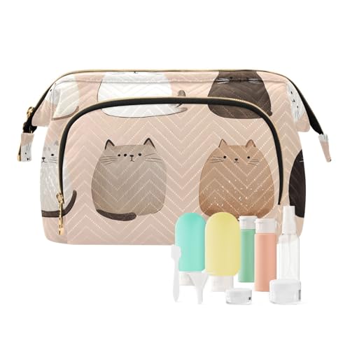 Foiosoh Kosmetiktasche mit süßen Katzen, mit Reißverschluss, für Damen, Schmuck für Toilettenartikel, Reisen, Weiß und Braun, Süße Siamesecats Roségold, 1 size, Cartoon von Foiosoh
