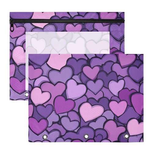 Foiosoh Kosmetiktasche mit transparentem Fenster, Stifthalter für A4-Papier, Briefe, 2 Stück, Studenten, College-Zubehör, violettes Herzmuster, einfach Foiosoh Kosmetiktasche mit transparentem Fenster, Stifthalter für A4-Papier, Briefe, 2 Stück, Studenten, College-Zubehör, violettes Herzmuster, einfach von Foiosoh