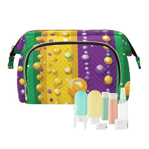 Foiosoh Krone Linie und Streifen Hintergrund Kosmetiktasche Reißverschluss Hängende Kosmetiktasche Schmuck für Frauen Reise, Gelb und Violett Perlen, 1 size, Cartoon, Perlen gelb und lila, 1 size, von Foiosoh