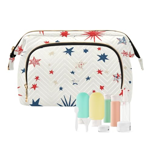 Foiosoh Kulturbeutel Retro Musical Weiß Rock Essential Kosmetiktasche Wechseltasche für Karten Schlüssel Organizer, rote und blaue Sterne, 1 Größe, Cartoon, Rote und blaue Sterne, 1 size, Cartoon von Foiosoh