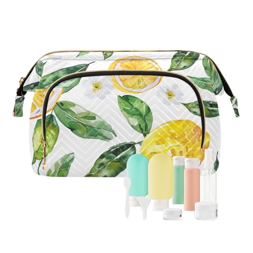 Foiosoh Kulturbeutel mit niedlichem Schmetterlings-Motiv, Reißverschluss, Kosmetiktasche, Organizer, Damen, Geldtasche für Make-up, Kosmetik, Aquarell, Zitrone und Blume, weiß, 1 size, Cartoon Foiosoh Kulturbeutel mit niedlichem Schmetterlings-Motiv, Reißverschluss, Kosmetiktasche, Organizer, Damen, Geldtasche für Make-up, Kosmetik, Aquarell, Zitrone und Blume, weiß, 1 size, Cartoon von Foiosoh