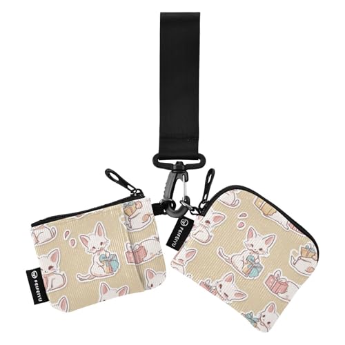 Foiosoh Lovely Cats Neutral Beige Damen Münztaschen Kartenhalter Dünn Flach Ausweis Schutz mit Schlüsselanhänger für Männer Frauen 2 Stück, Lovely Cats Neutral Beige, 1 size, Modern von Foiosoh
