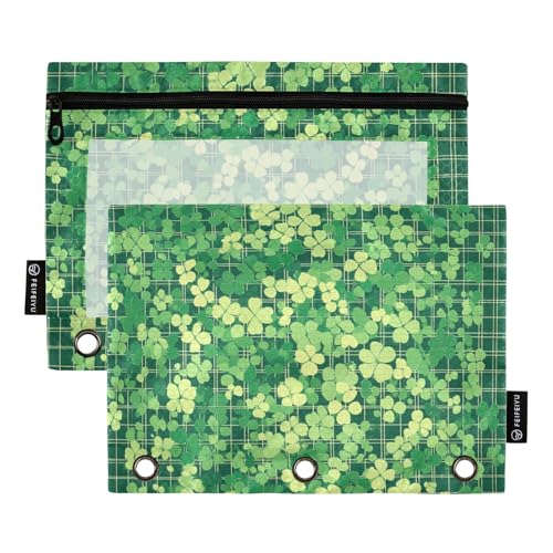 Foiosoh Lucky Clovers Federmäppchen für 3 Ringe, multifunktional, transparentes Fenster, für Schule, Schreibutensilien, Aufbewahrungszubehör, 2 Stück von Foiosoh