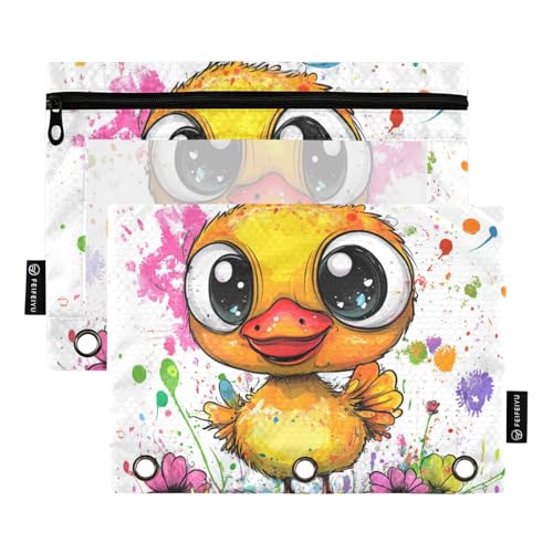 Foiosoh Lustige Federmäppchen mit Cayuga-Ente, 3 Ringe, multifunktional, transparent, mit Reißverschluss, für Schule, Schreibutensilien, Aufbewahrungszubehör, 2 Stück von Foiosoh