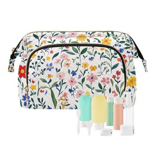 Foiosoh Make-up-Tasche mit Blumenmuster und weißem blauem Hintergrund, leicht, großes Fassungsvermögen, Reise-Kosmetiktasche, Damen-Kosmetiktasche für Kosmetik, Kulturartikel, Rustikale kleine Blumen, Foiosoh Make-up-Tasche mit Blumenmuster und weißem blauem Hintergrund, leicht, großes Fassungsvermögen, Reise-Kosmetiktasche, Damen-Kosmetiktasche für Kosmetik, Kulturartikel, Rustikale kleine Blumen, von Foiosoh