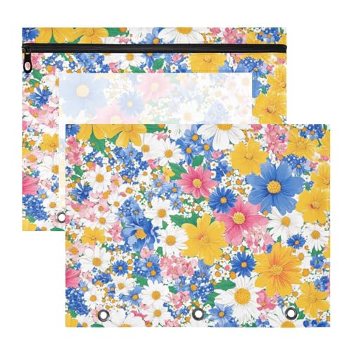 Foiosoh Mehrzweck-Federmäppchen mit 3 Löchern für A4-Papier, Briefe, 2 Stück, Lehrer, Schulanfang, Schönheit, Frühlingsblume von Foiosoh
