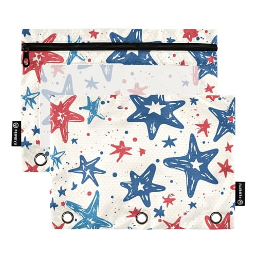 Foiosoh Moderne Federmäppchen mit 3 Ringen und roten Sternen, groß, transparente Oberseite, für Büro-Organizer, 2 Stück von Foiosoh