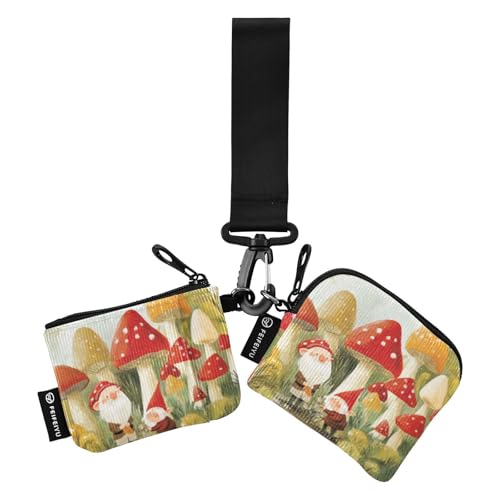 Foiosoh Niedliche Zwerg und Pilze Damen Münzgeldbörsen Kartenetuis kompakte Größe Frauen Kreditkartenetui Münzbörse mit Reißverschlusstasche für Damen Mädchen 2 Packungen, Niedlicher Zwerg und Pilze von Foiosoh