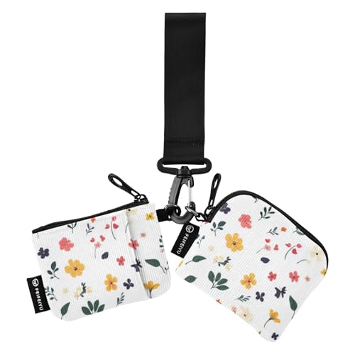 Foiosoh Niedliche orangefarbene Blumen Damen Kartenetuis Kleingeldhalter Mini Mode Visitenkartenhalter mit Handgelenkschlaufe für Männer Frauen 2 Packungen, Niedliche orangefarbene Blumen, 1 size von Foiosoh