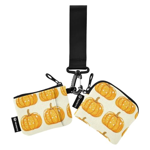 Foiosoh Orange Pumpkin Damen Kleingeldbörse Kartenetuis Niedlich Mode Reißverschluss Münzbörse Geldbörse Geldbörse Geldbörse mit Reißverschlusstasche für Damen Mädchen 2 Packungen, Orange Kürbis, 1 von Foiosoh