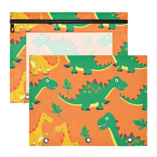 Foiosoh Ordnertaschen, transparent, 3 Löcher, Tasche für 3 Ringe, 2 Stück, Studenten, Schulbedarf, Dinosaurier von Foiosoh