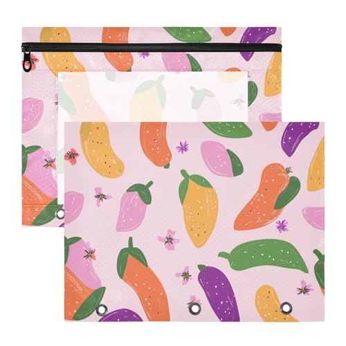 Foiosoh Ordnertaschen mit glatten Reißverschlüssen, Aufbewahrungstasche für A4-Papier, Briefe, 2 Stück, für Schüler, Studenten, Lehrerbedarf, lustige Pepino-Frucht-Rouge von Foiosoh