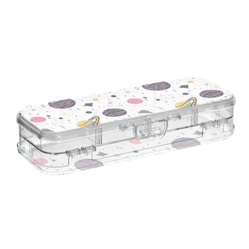 Foiosoh Outer Planets and Alphabet Clear Pencil Box Plastic Double Deck Storage Pens Case For Craft Art With Snap-Tight Lid von Foiosoh
