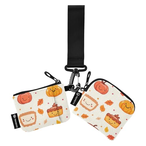 Foiosoh Pumkin and Leaf Yellow Damen Münzgeldbörse Kartenhalter Slim Abnehmbare Münzbörse Geldbörse Tasche mit Handgelenkschlaufe für Damen Mädchen 2 Packungen, Kürbis und Blattgelb, 1 size, Modern von Foiosoh