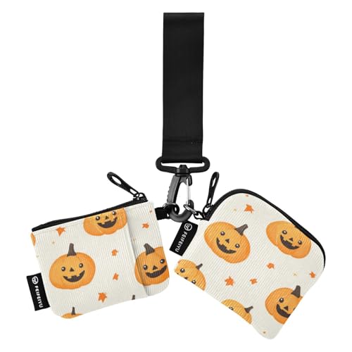 Foiosoh Pumpkin and Leaves Damen Münzgeldbörsen Kartenetuis Slim Portable Zipper Wristlet Wallet mit Reißverschluss Münzfach für Damen Herren 2 Stück, Kürbis und Blätter beige, 1 size, Modern von Foiosoh
