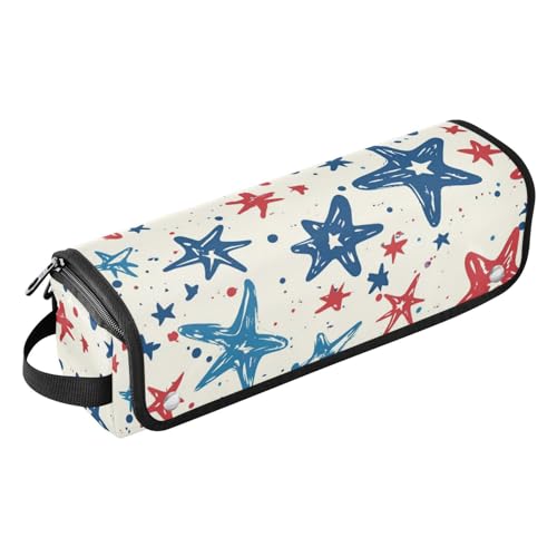 Foiosoh Reise-Werkzeugtasche und hitzebeständige Matte mit Reißverschluss, abnehmbarer Haarstyling-Zubehör-Organizer für Glätteisen, Glätteisen, Lockenstäbe, rote und blaue Sterne, modern von Foiosoh