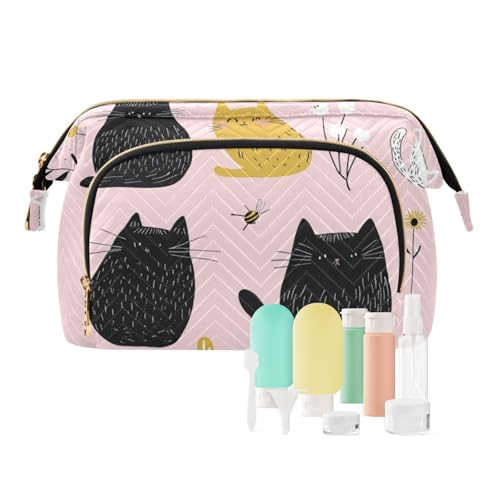 Foiosoh Rustikale Kosmetiktasche mit niedlichem Manx-Katzen-Motiv, zum Aufhängen, Kosmetiktasche für Geldbörse, Make-up, Kosmetik, Gänseblümchen und Katzenpfirsich, 1 size, Cartoon von Foiosoh