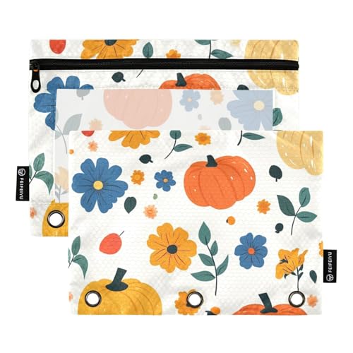 Foiosoh Samll Federmäppchen mit 3 Ringen, Kürbismuster, großes Federmäppchen mit glattem Reißverschluss, für Büro-Organizer, 2 Stück von Foiosoh