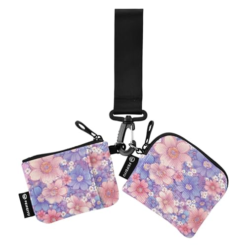 Foiosoh Schöne Blumen Pfirsich und Blau Dual Wristlet Wallets für Frauen Slim Detachable Card Money Holder with Zipper Coin Pocket for Work Travel 2 Packs, Schöne Blumen Pfirsich und Blau, 1 size von Foiosoh