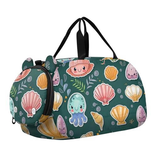 Foiosoh Sea Animal Kinder-Sporttasche mit Schuhfach, multifunktional, Wochenend-Tragetasche, Reisetasche für Schule, Training, Sport, Reisen von Foiosoh