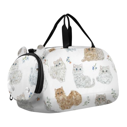 Foiosoh Selkirk Rex Katzen Weiß und Braun Kinder Niedlich Turnbeutel mit Schuhfach Multifunktionale Sport Übernachtung Reisetasche für Strand Schwimmen Taschen Pool Sport, Selkirk Rex Katzen weiß und von Foiosoh