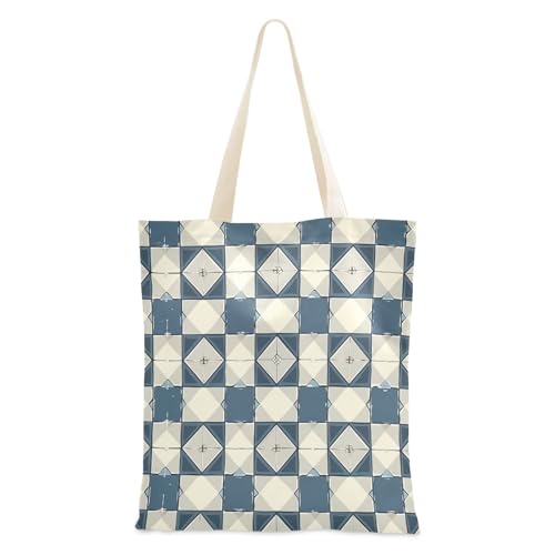 Foiosoh Simple Check Blue Canvas Tote Bag Travel Grocery Bags for Sping, Grocery, Work, Book von Foiosoh